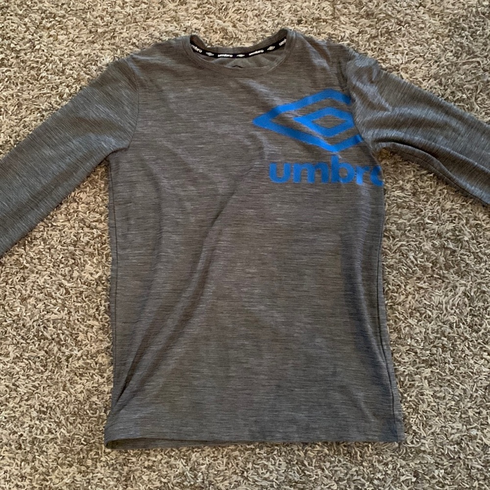 Grey Umbro athletic shirt youth large 12/14 boys. With thumb holes